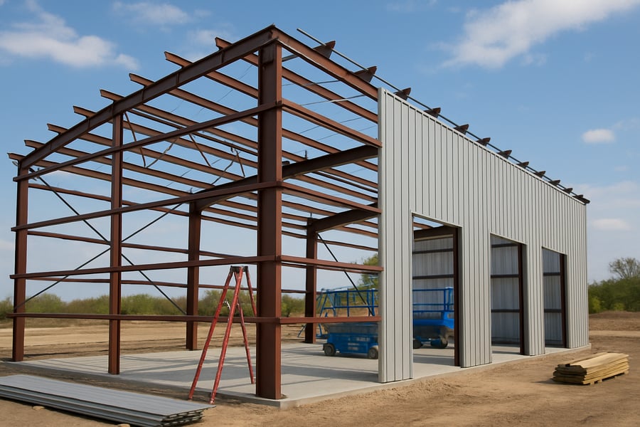Pre-engineered metal building project in progress Pre-engineered metal building project in progress