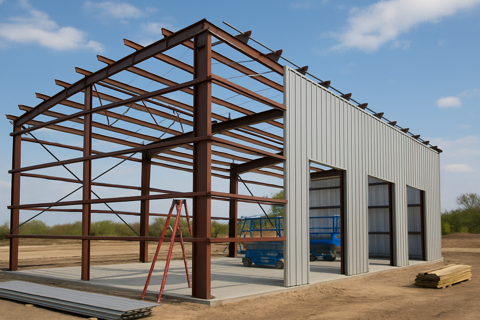 Pre-engineered metal building project in progress Pre-engineered metal building project in progress